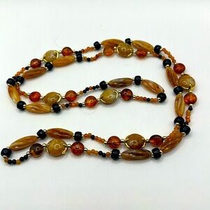 Vintage Amber & Blue Plastic Beaded Necklace